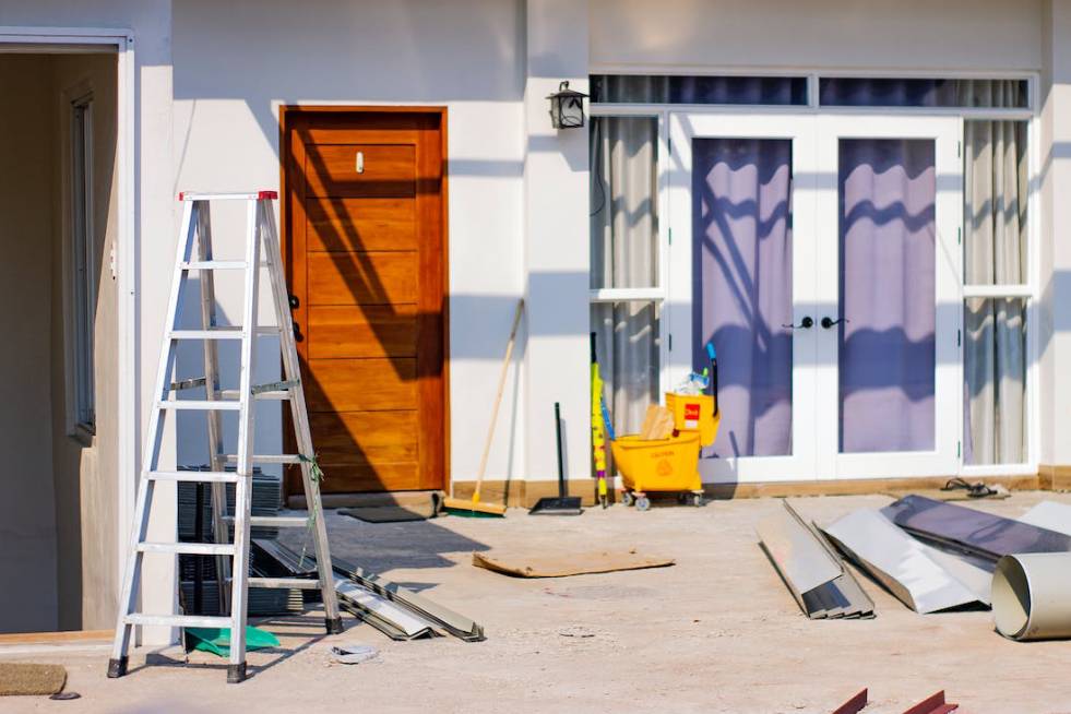 exterior view of the house during painting